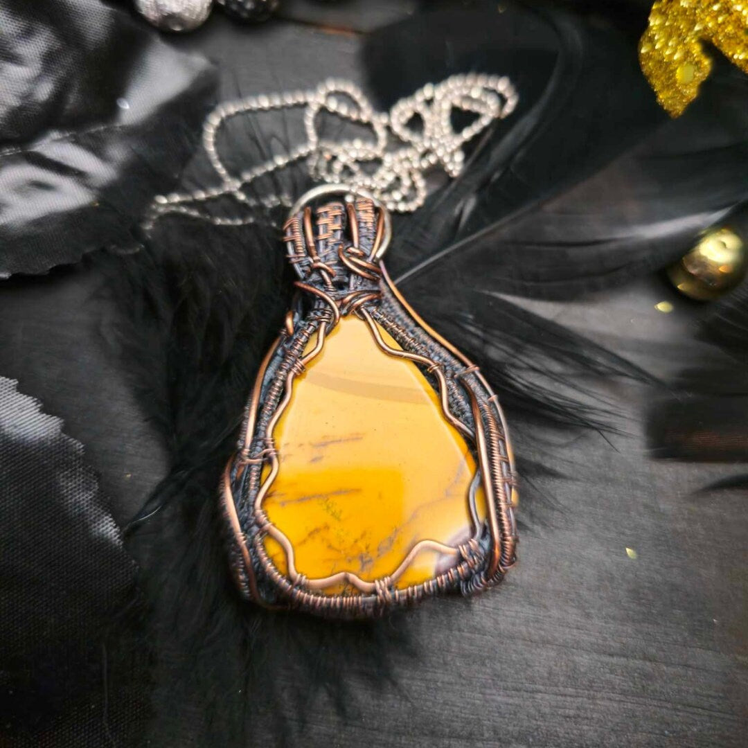 Yellow Jasper Wire Weaving Pendant