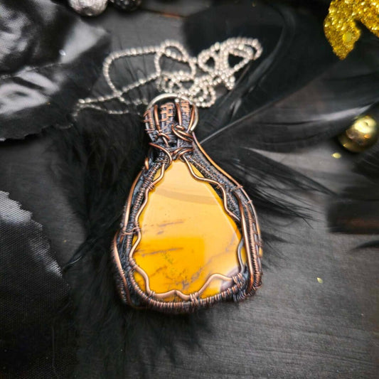Yellow Jasper Wire Weaving Pendant