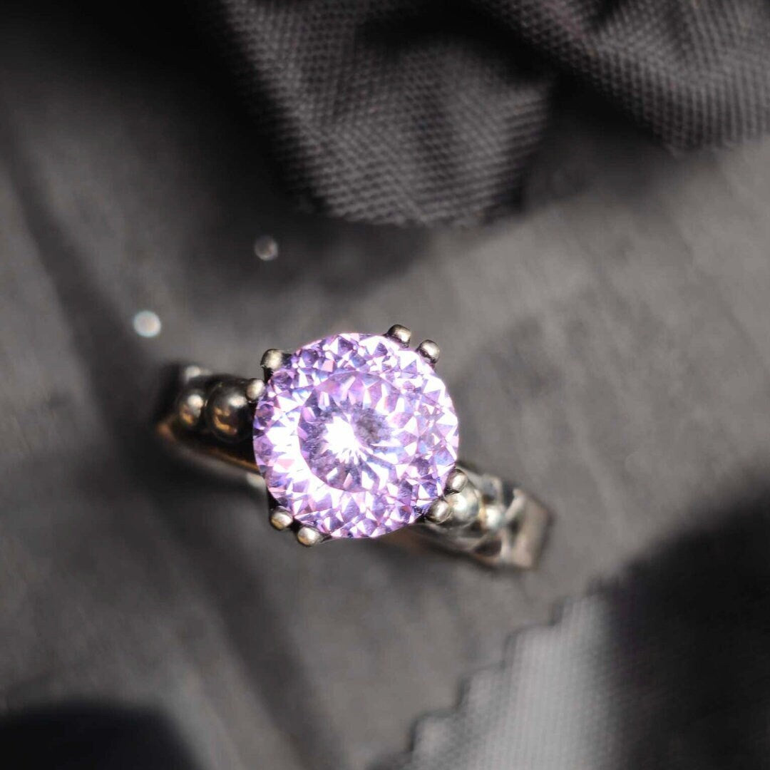 Lavender CZ Antique Silver Ring