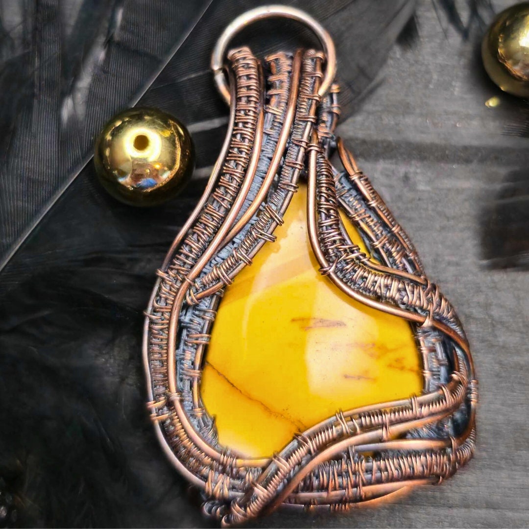 Yellow Jasper Wire Weaving Pendant