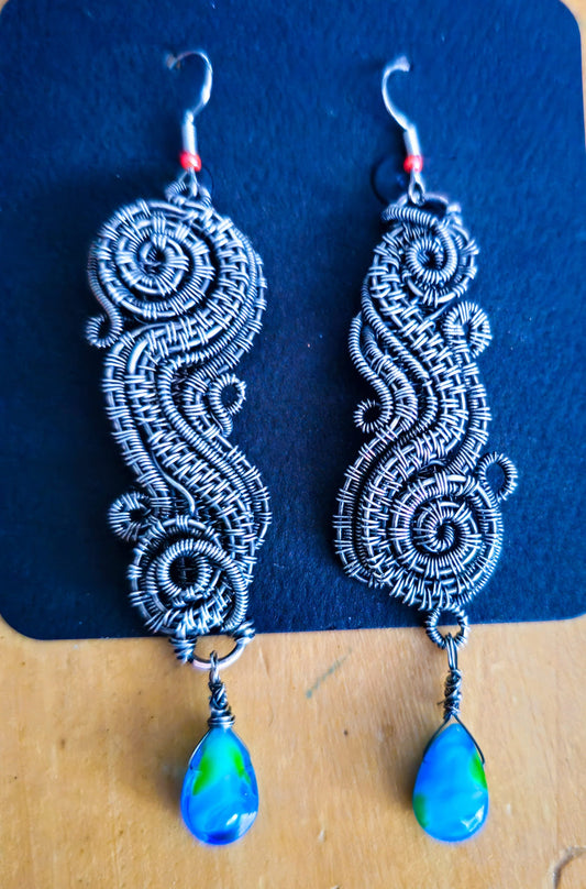 Sterling Silver and Blue Glass Earrings