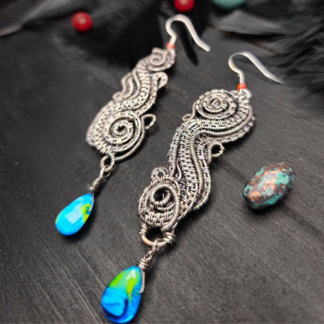 Sterling Silver and Blue Glass Earrings