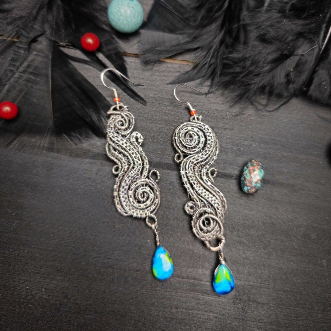 Sterling Silver and Blue Glass Earrings