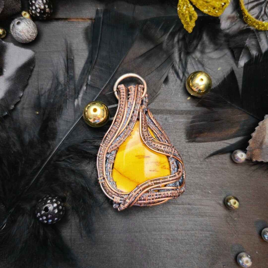 Yellow Jasper Wire Weaving Pendant