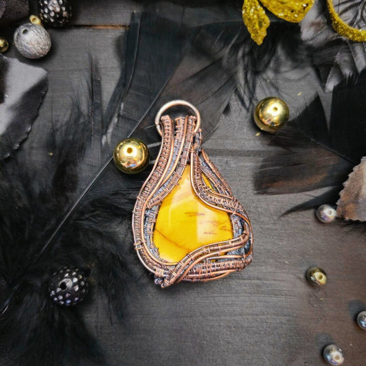 Yellow Jasper Wire Weaving Pendant