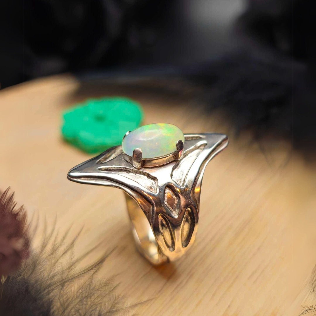 Iridescent Opal Silver Signet