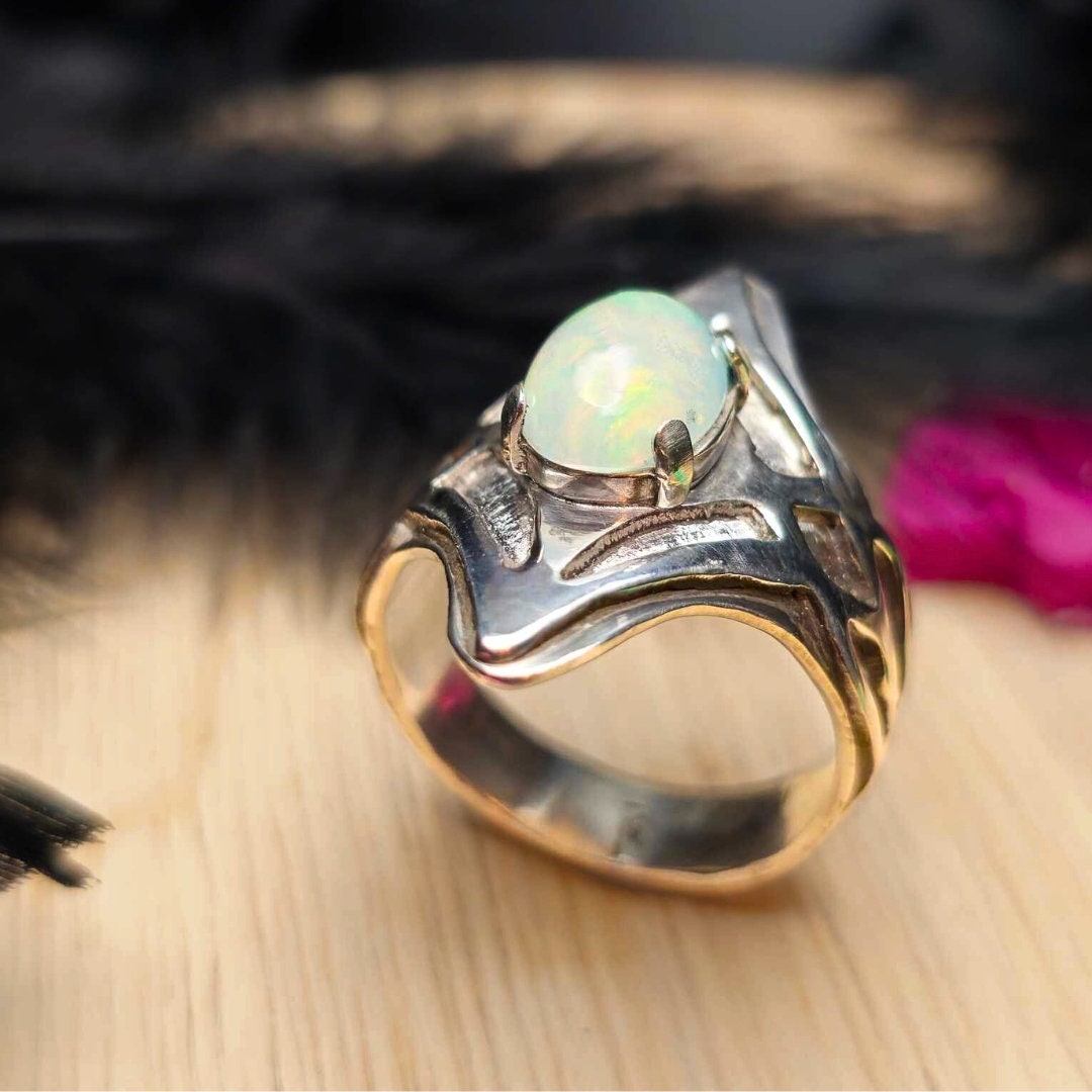 Iridescent Opal Silver Signet