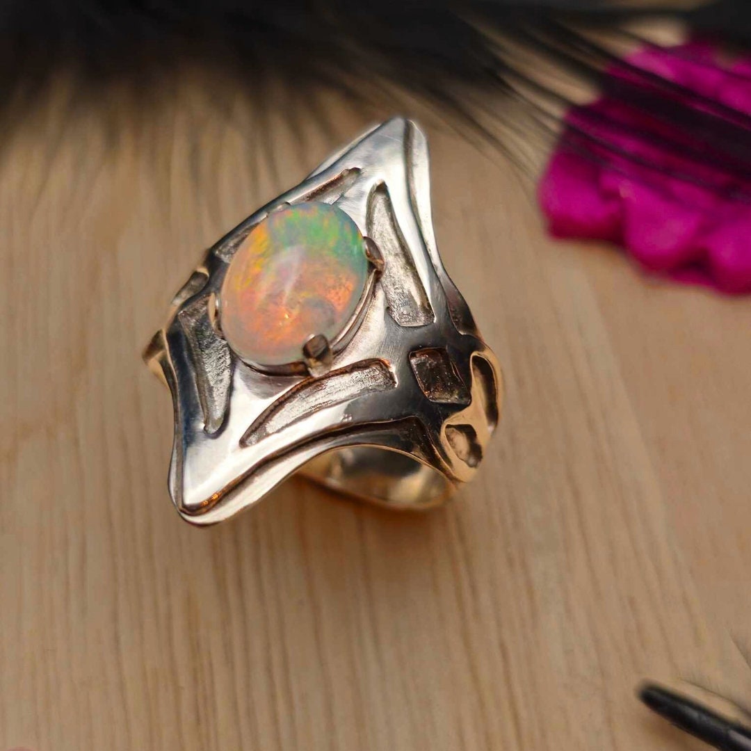 Iridescent Opal Silver Signet