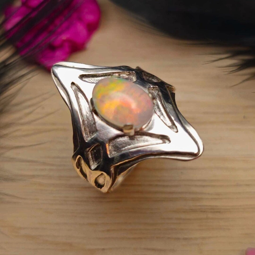 Iridescent Opal Silver Signet
