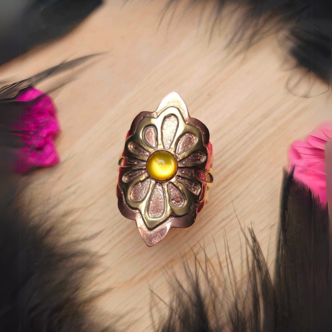 Citrine Mixed metal Geometric Ring