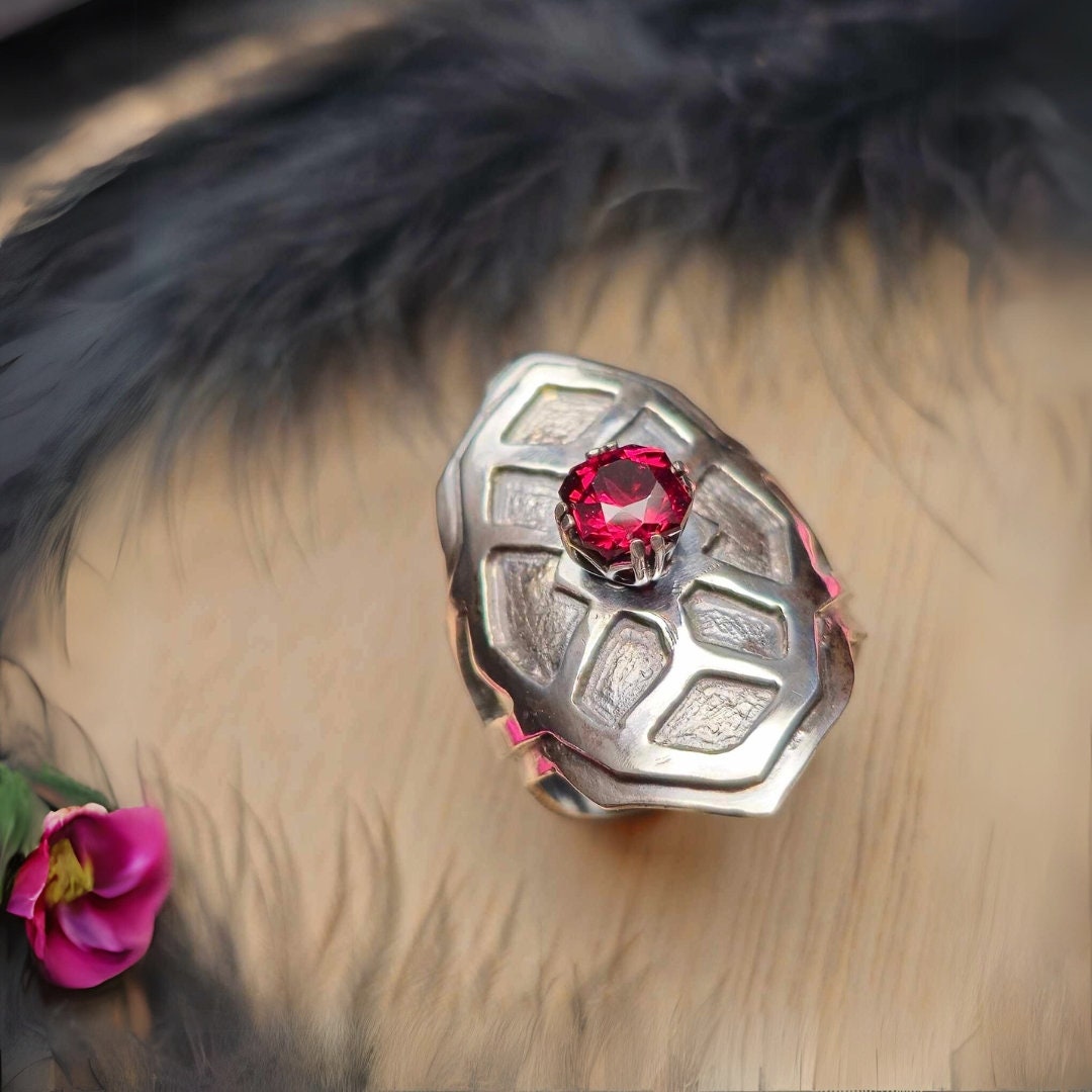 Handmade Red Garnet Sterling Silver Statement Ring