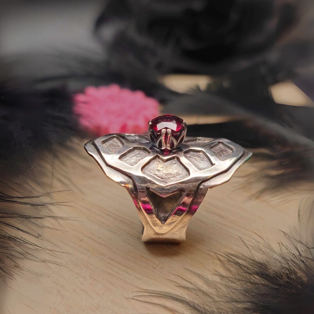 Handmade Red Garnet Sterling Silver Statement Ring