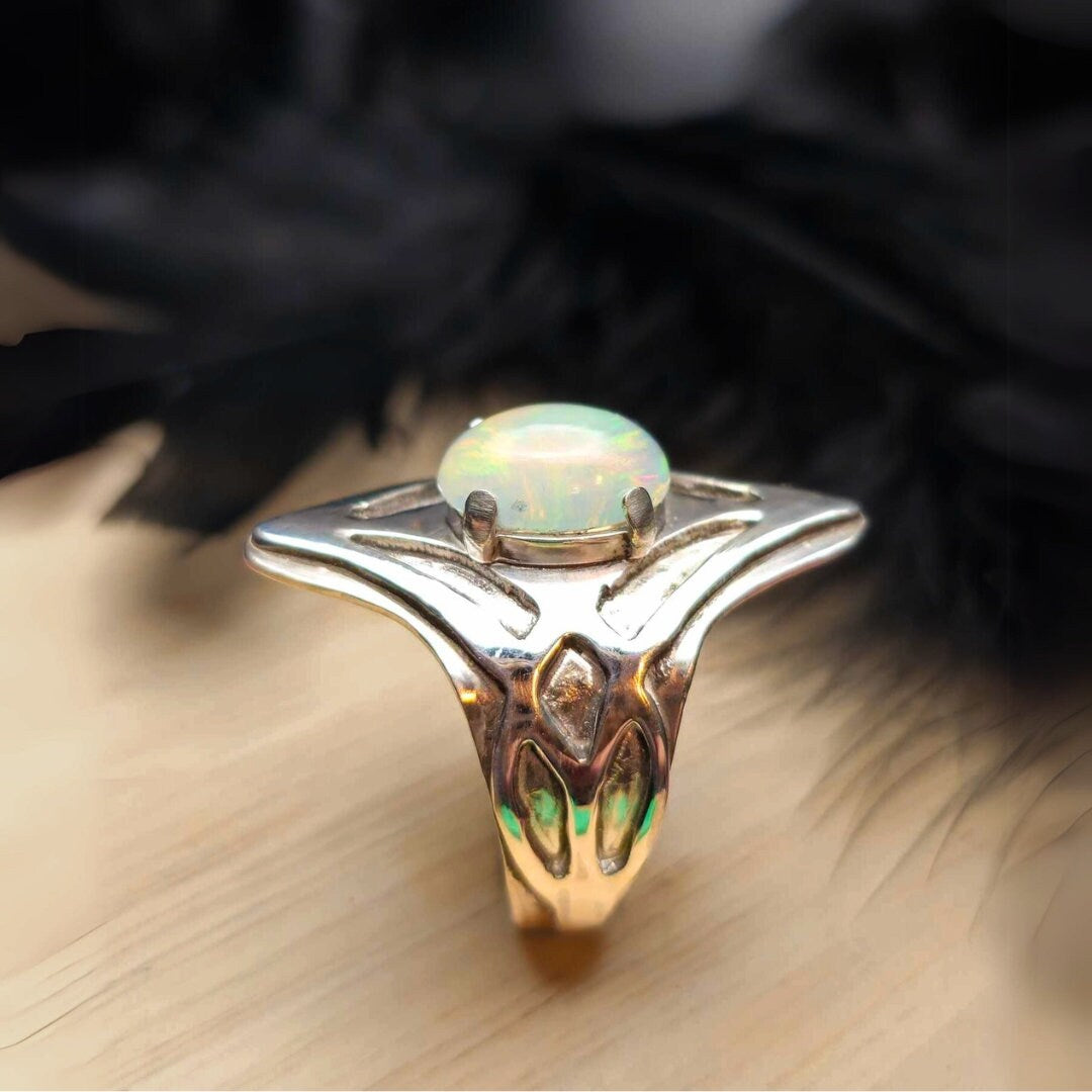 Iridescent Opal Silver Signet