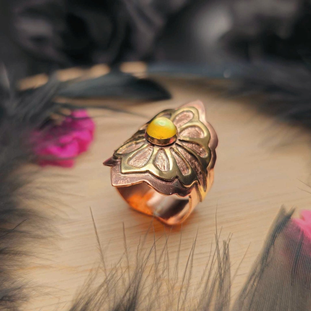 Citrine Mixed metal Geometric Ring