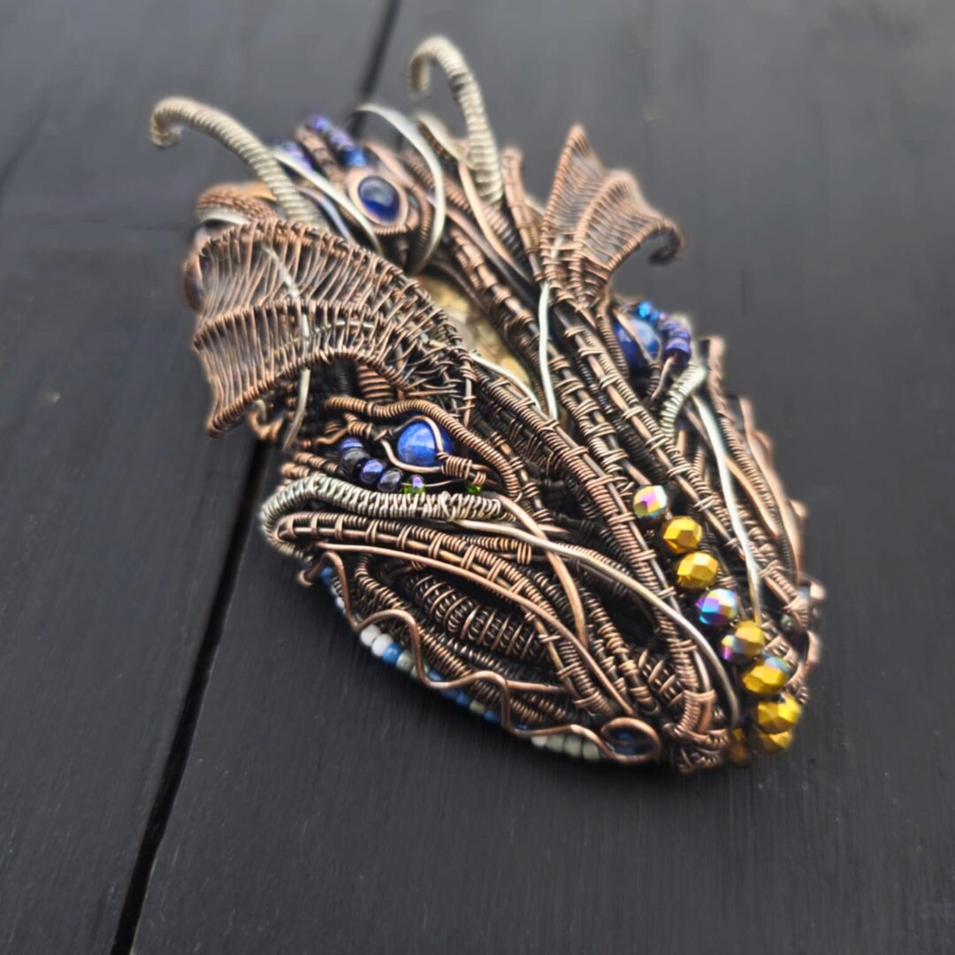 Hand-Sculpted Wire Dragon - Mixed Metal Art, Copper, Brass & Silver