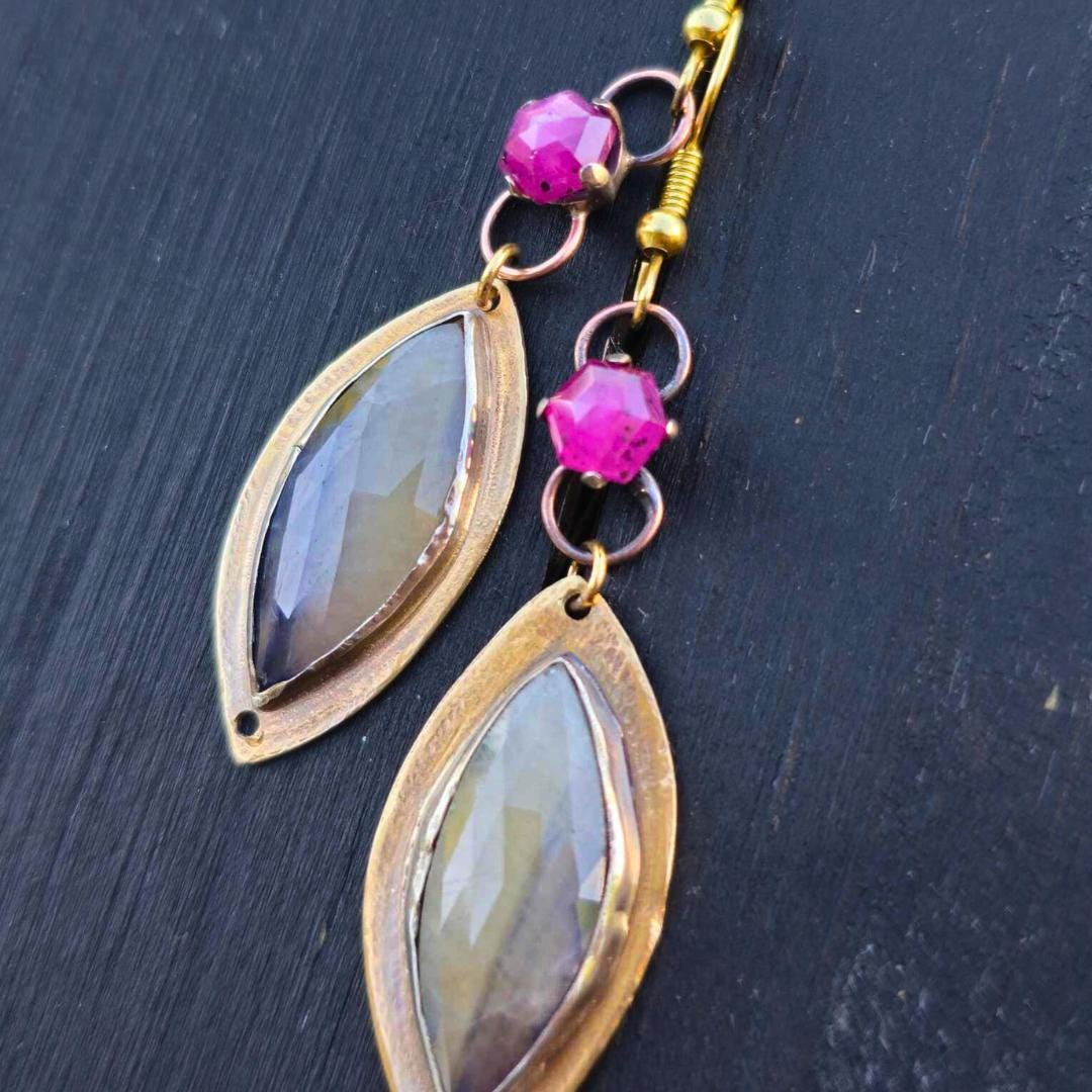 Rose cut sapphire Mixed Metal Dangles