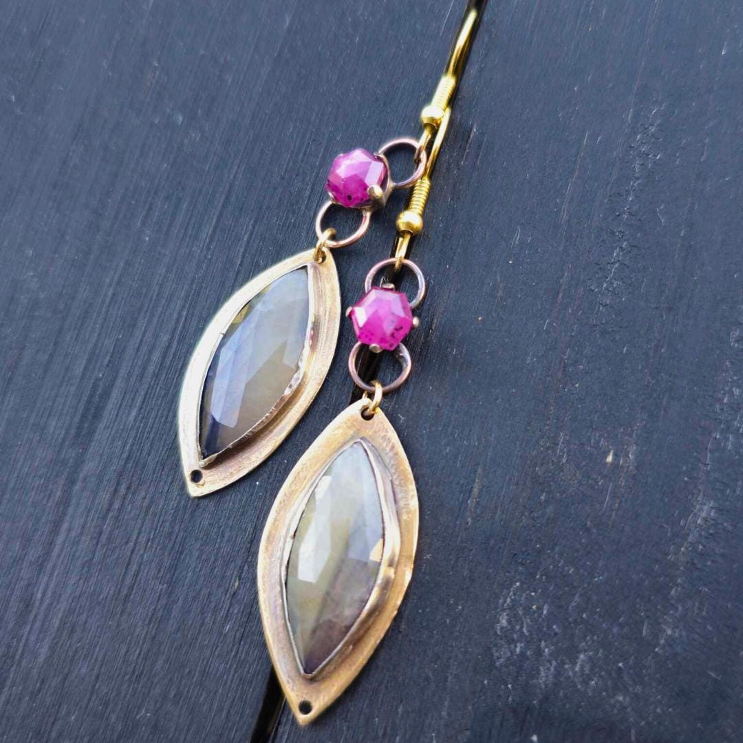 Rose cut sapphire Mixed Metal Dangles