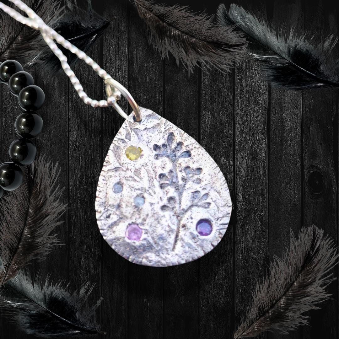 Leaf Imprint and Healing Stones Pendant