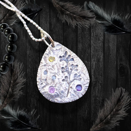 Leaf Imprint and Healing Stones Pendant