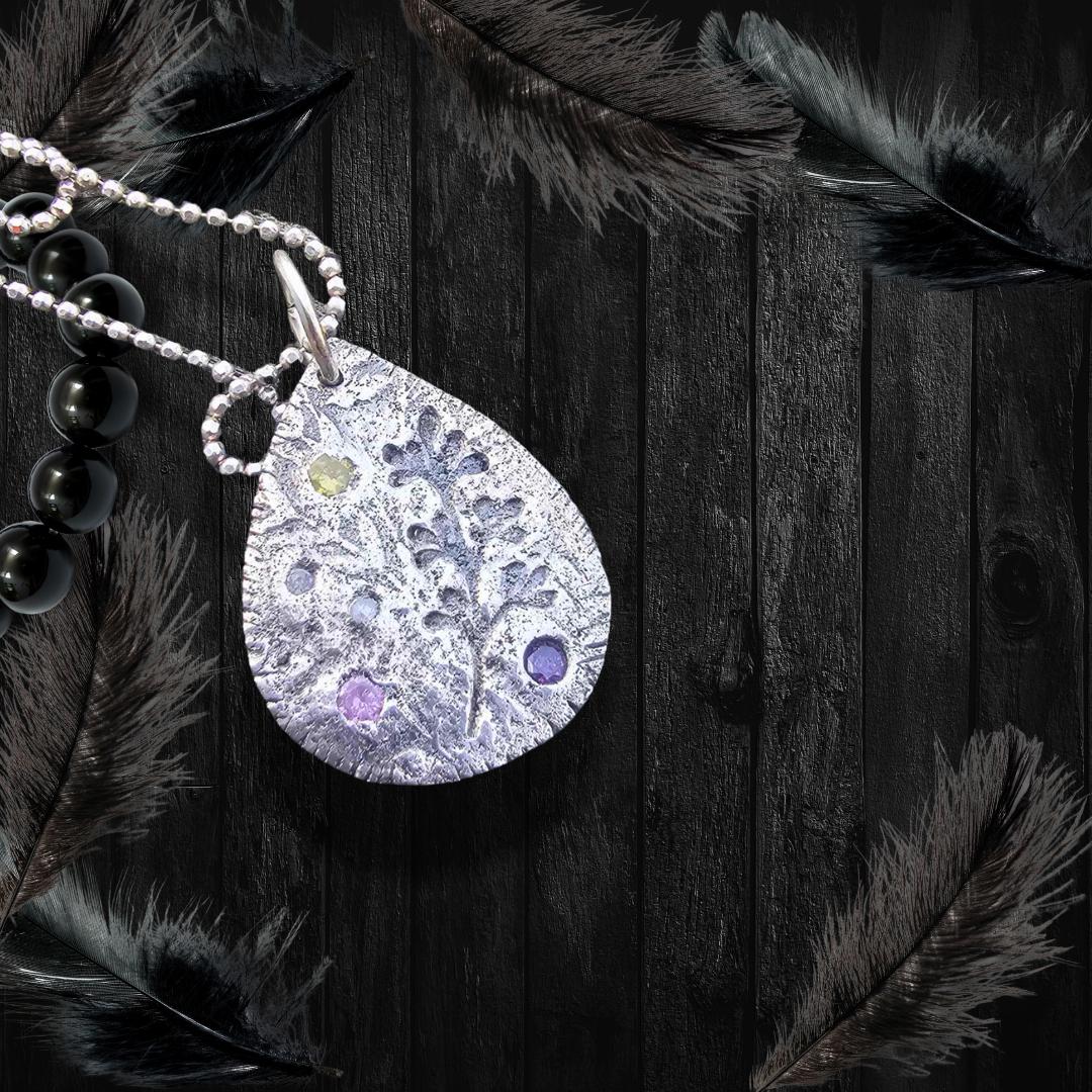 Leaf Imprint and Healing Stones Pendant