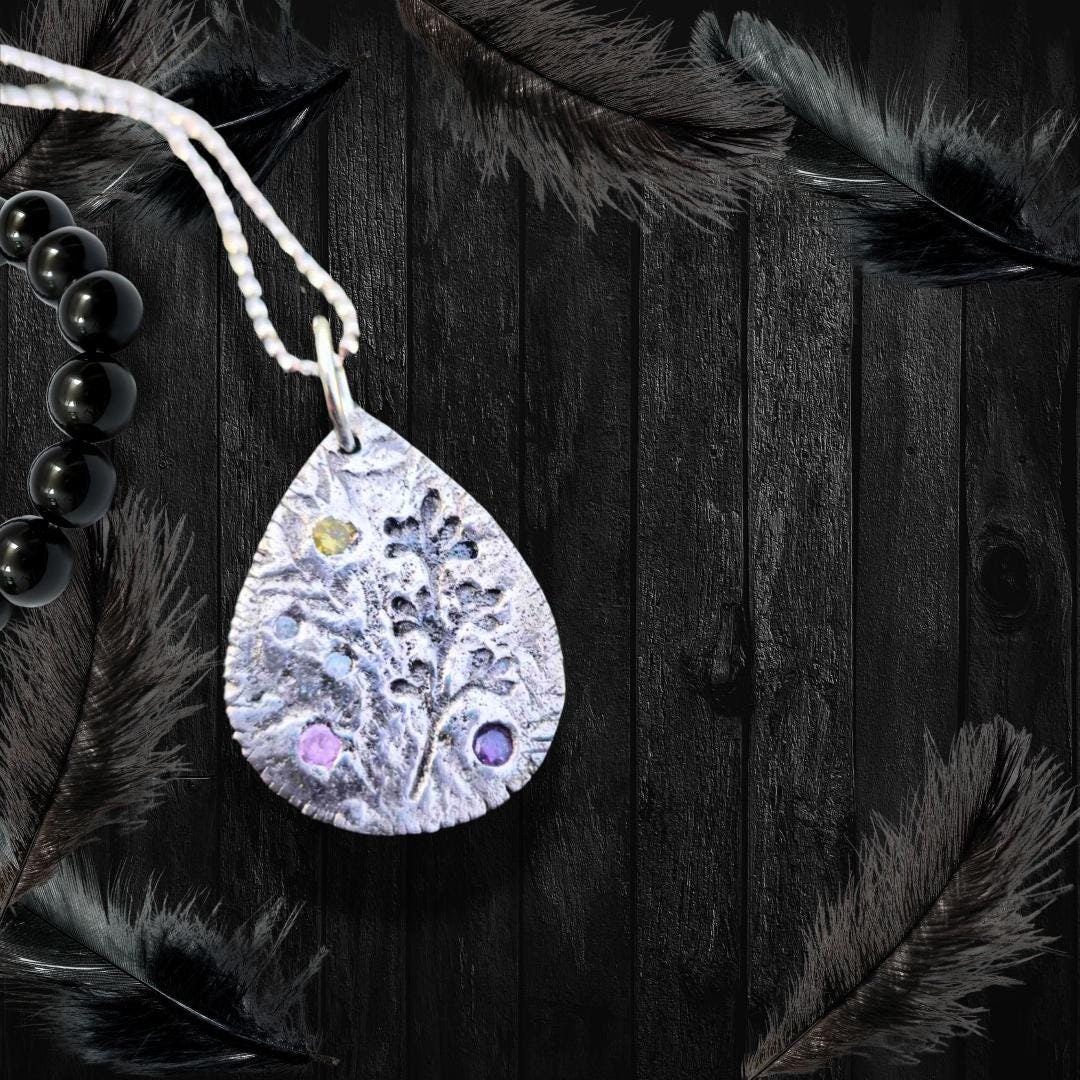 Leaf Imprint and Healing Stones Pendant