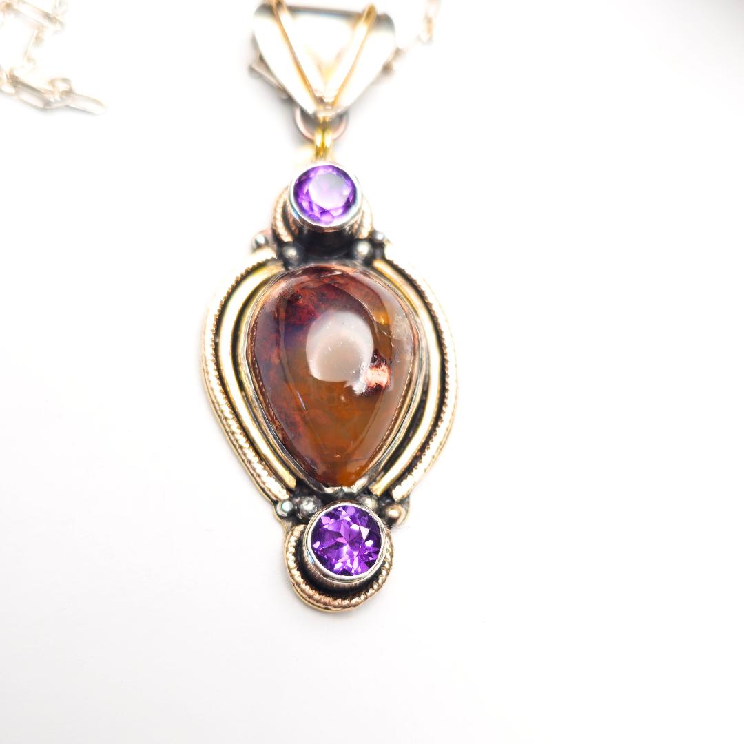 Opal and Amethyst Pendant in Silver and Gold Fill