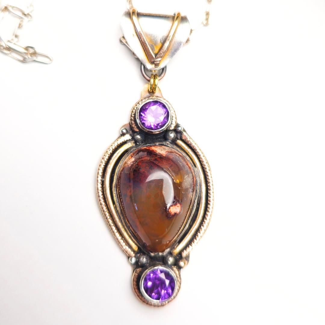 Opal and Amethyst Pendant in Silver and Gold Fill