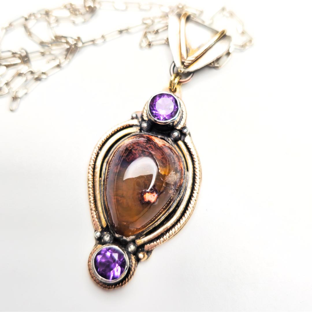 Opal and Amethyst Pendant in Silver and Gold Fill