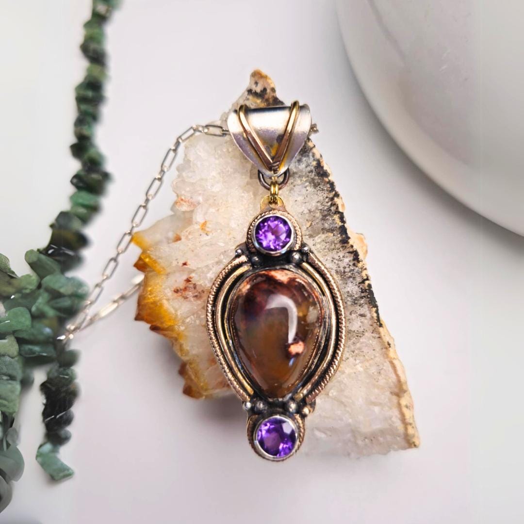 Opal and Amethyst Pendant in Silver and Gold Fill