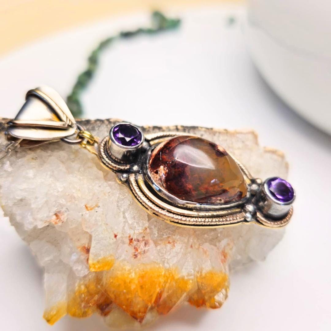 Opal and Amethyst Pendant in Silver and Gold Fill