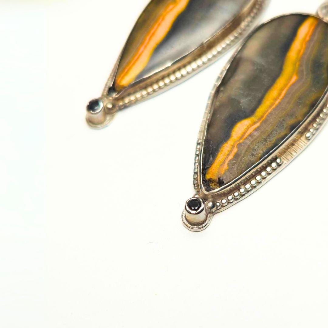 Sterling Silver Jasper Earrings with Yellow & Black Moissanite