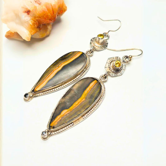 Sterling Silver Jasper Earrings with Yellow & Black Moissanite