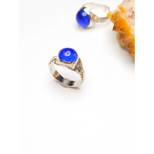 Sterling Silver Textured Ring with Lapis Lazuli Doublet