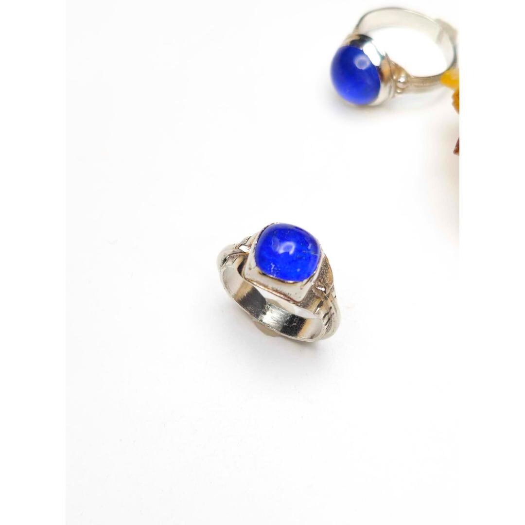 Sterling Silver Textured Ring with Lapis Lazuli Doublet
