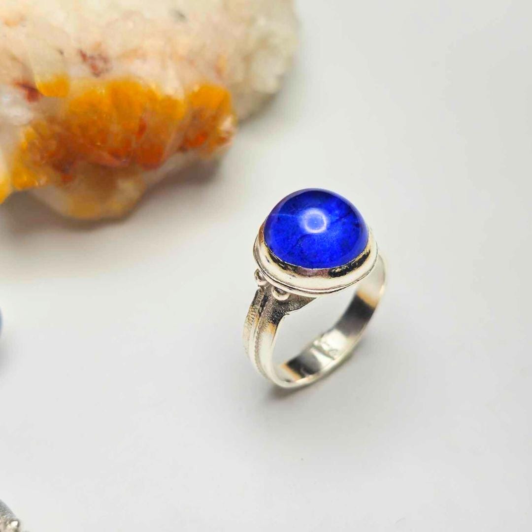Silver Textured Ring with Lapis Lazuli Doublet