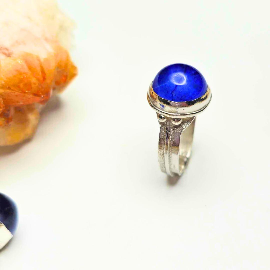 Silver Textured Ring with Lapis Lazuli Doublet