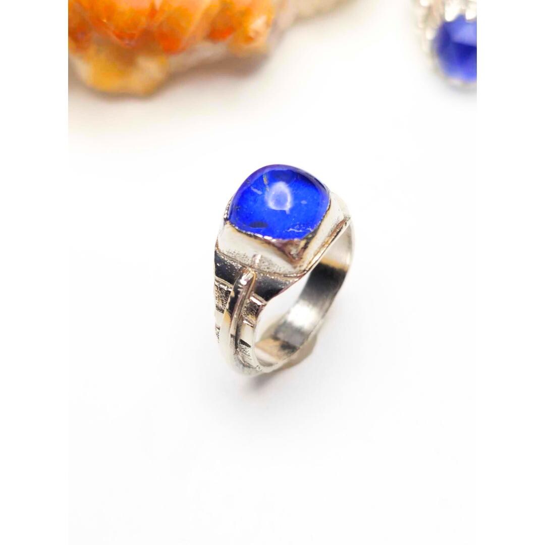 Sterling Silver Textured Ring with Lapis Lazuli Doublet