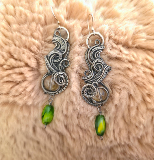 Sterling Silver and Blue Glass Earrings