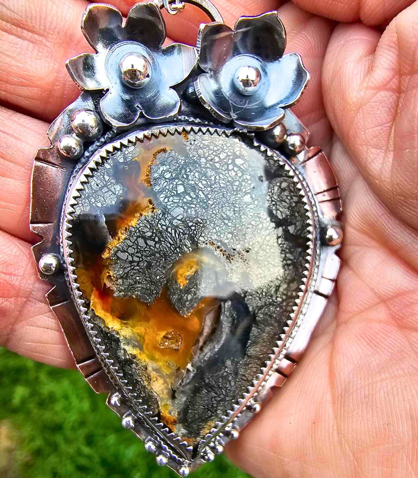 Nature-Inspired Copper Pendant with Marcasite Stone