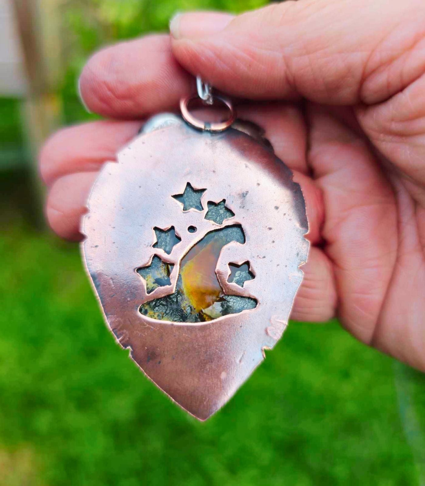 Nature-Inspired Copper Pendant with Marcasite Stone