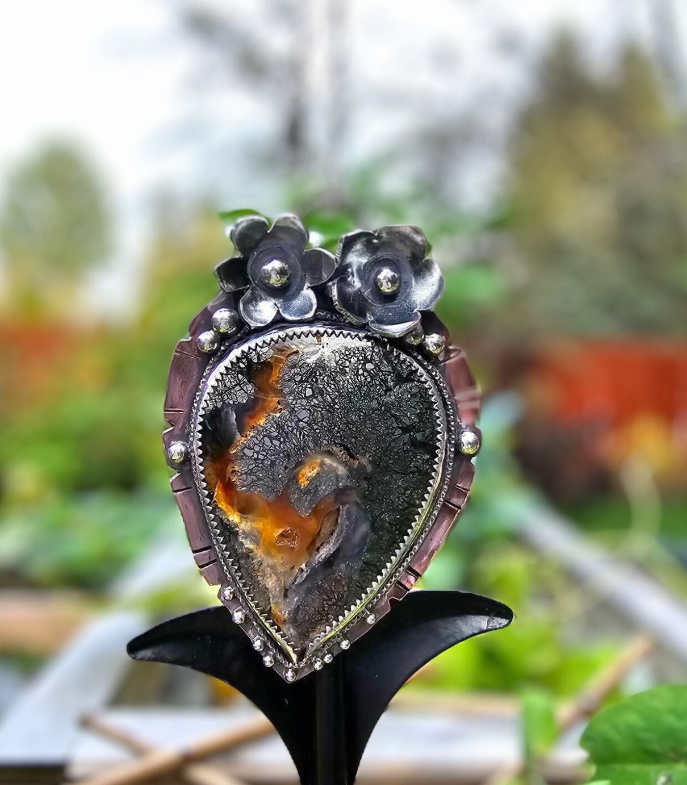 Nature-Inspired Copper Pendant with Marcasite Stone