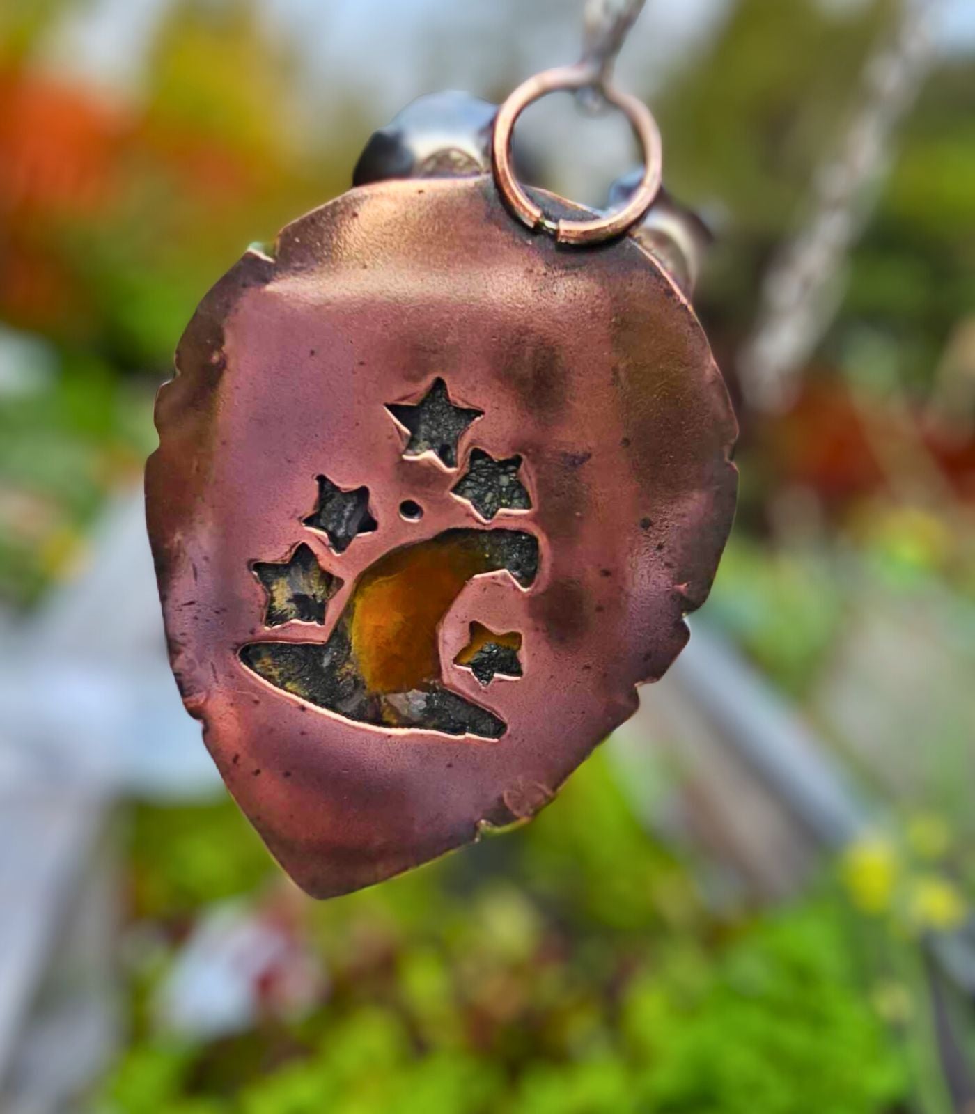 Nature-Inspired Copper Pendant with Marcasite Stone