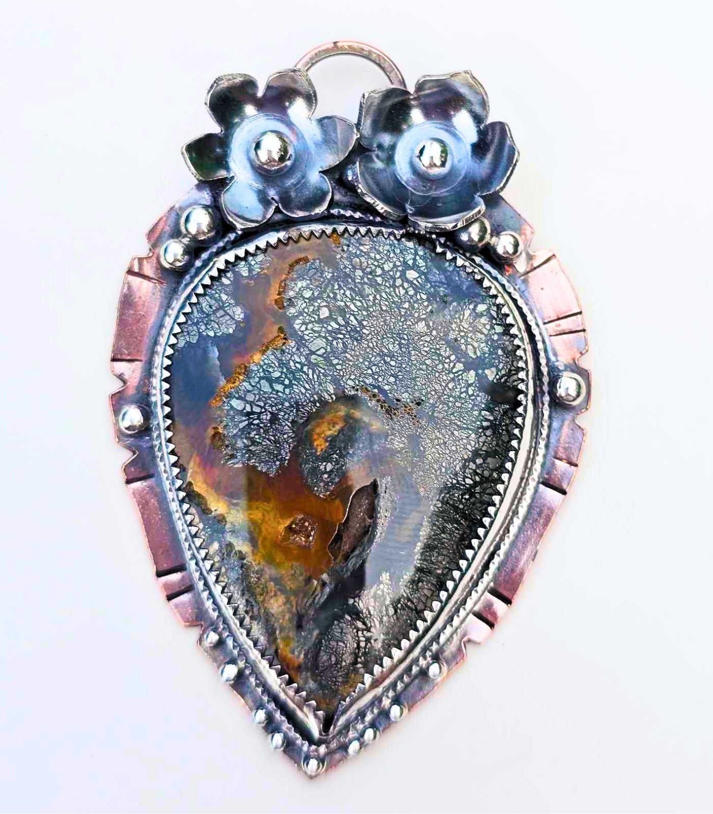 Nature-Inspired Copper Pendant with Marcasite Stone